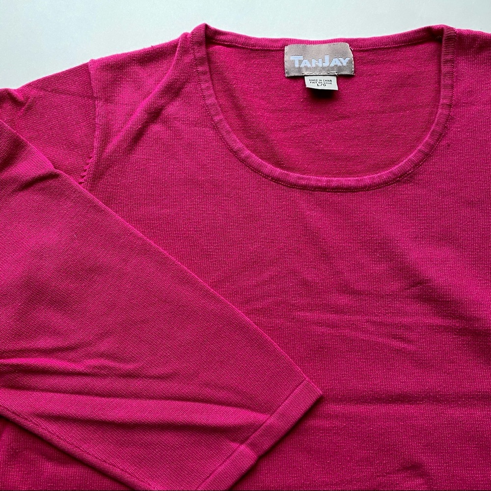 TanJay Lightweight 3/4 Sleeve Sweater - Hot Pink Cotton Knit